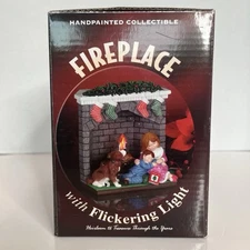 VINTAGE J.S.N.Y. Flickering Fireplace Lamp Statue Christmas NIB Hand Painted