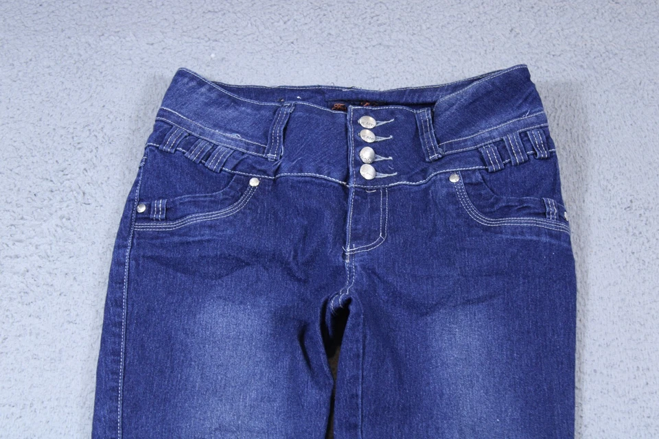 Jeans Fashion2Love para mujer 11 azules tiro medio ajustados lavado oscuro elástico denim 30x30 Foto 2 de 4