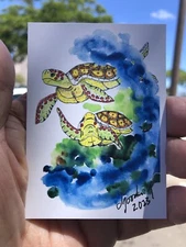 ACEO, PRINT Of My Watercolor Art 💦 , Honu, Hawaiian Sea turtles, Hawaii
