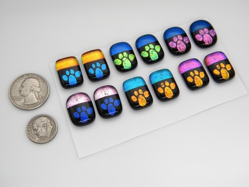 pawprint MATCHING PAIR Lot 12 pcs EARRINGS HANDMADE DICHROIC FUSED GLASS (C9) - Picture 2 of 4