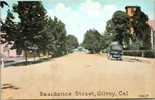 Gilroy California CA Residence Street c1910s Car Santa Clara County  Postcard