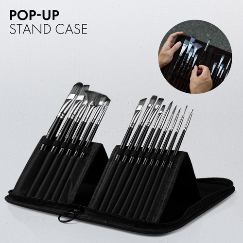 15 Pcs Paint Brush Set with Carrying Case for Acrylic Oil Watercolor Gouache - Picture 5 of 9