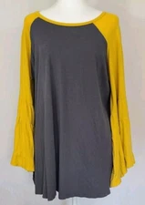 Rock Rose Couture Bell Sleeve Baseball T shirt Grunge ChristianYellow/Gray sz.L