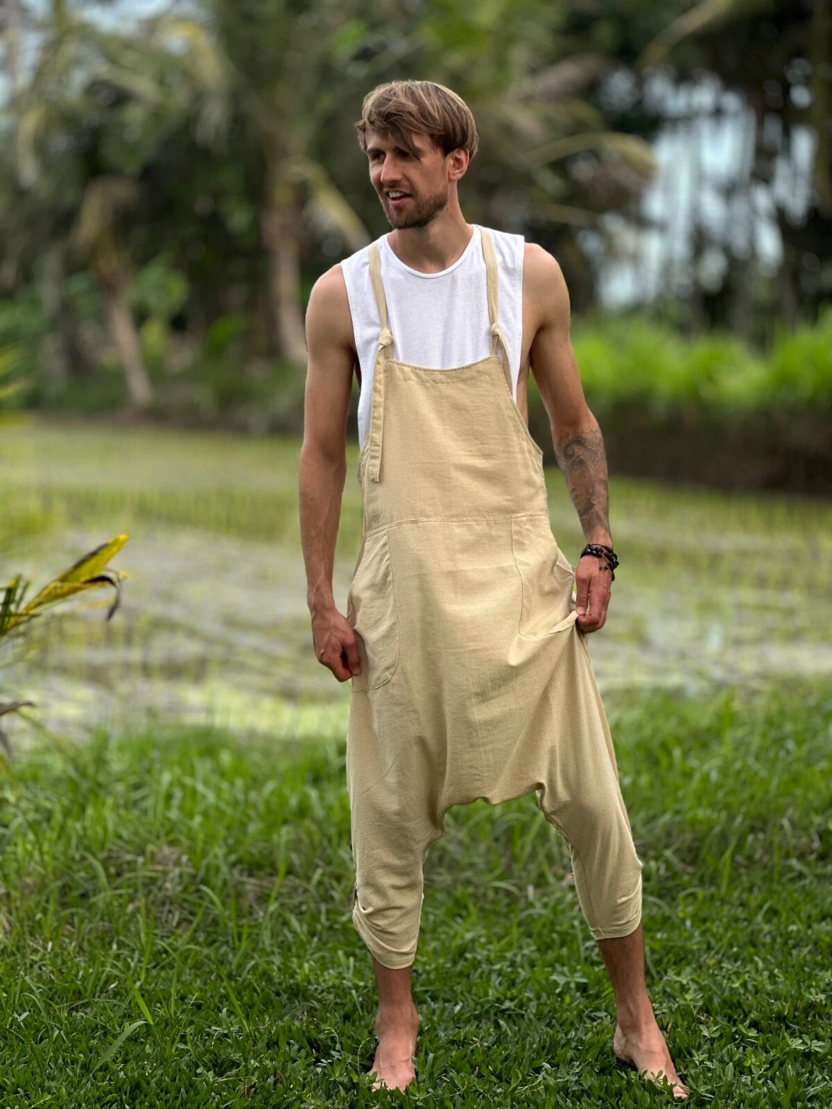 Ubudish Harmony Jumpsuit Cream - Elegant Cotton One-Piece, Beige Romper, Overall