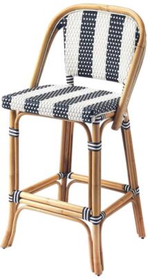 Bar Stool Coastal Beach Distressed Blue Rattan Plastic Weave