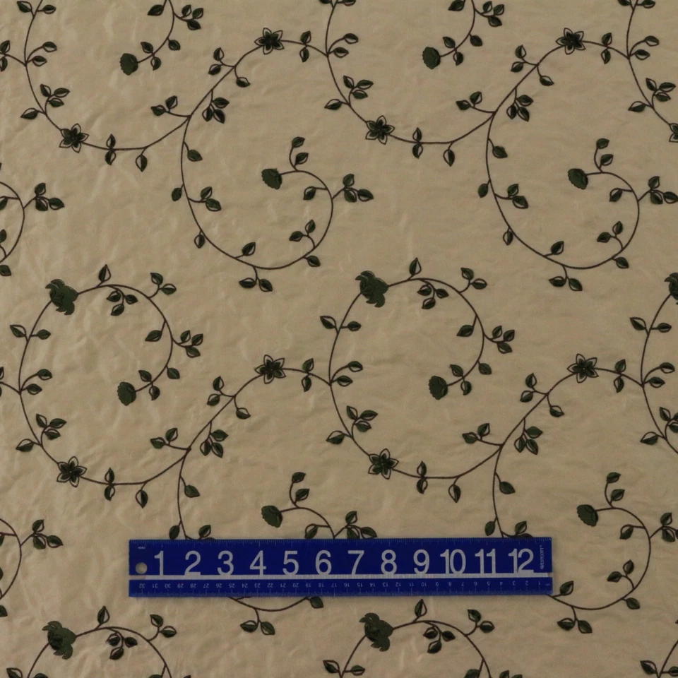 DESIGNER EMBROIDERED SILK KALEY PUTTY GREEN FLORAL VELVET FABRIC BY YARD 54"W - Image 4 of 4