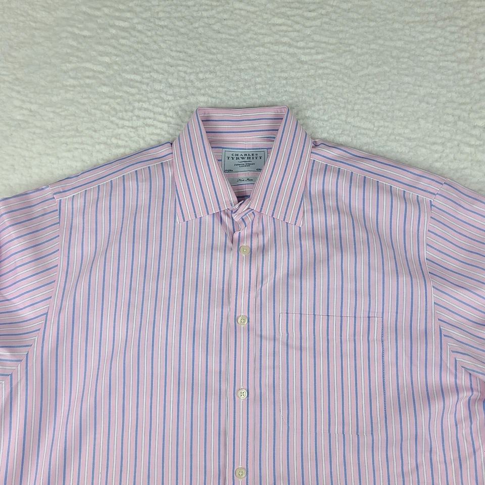 Рубашка мужская Charles Trywhitt Dress 16,5–36 синяя розовая в полоску без железа на пуговицах - Изображение 2 из 4