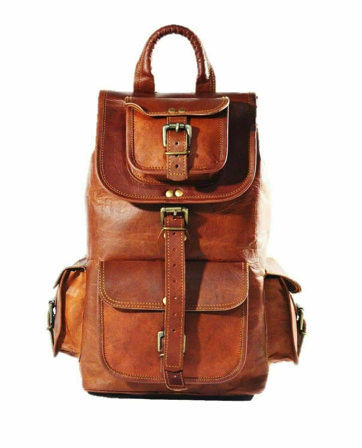 Leather Backpack Bag Genuine Laptop Men's Rucksack Travel Vintage New Large Men