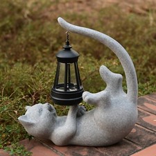 Solar Garden Statue Lights, 10 Inch Outdoor Cat Resin Figurine Lights for Pat...