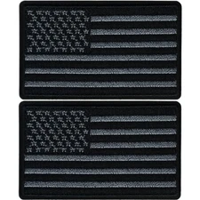 Black & Grey USA Flag Patches (2-Pack) American Embroidered Iron On Appliques