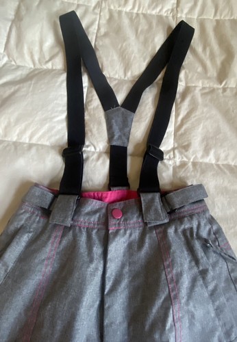 OAKIWEAR/Oaki Wear Girls/Kid/Youth Gray/Pink Suspender Snow Winter Pants Size 12 - Picture 2 of 15