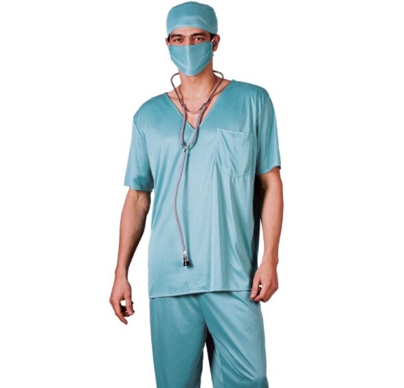 Mens Surgeon Scrubs Fancy Dress Costume Men's Doctor Physician Outfit