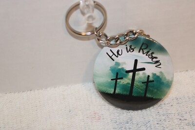 KEYCHAIN / RING - BUTTON - MIRROR BACK - HE IS RISEN - SIZE 2 1/4