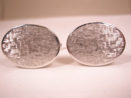 White Gold Plated w/White Tips Quality Vintage KREMENTZ Cuff Links simple plain