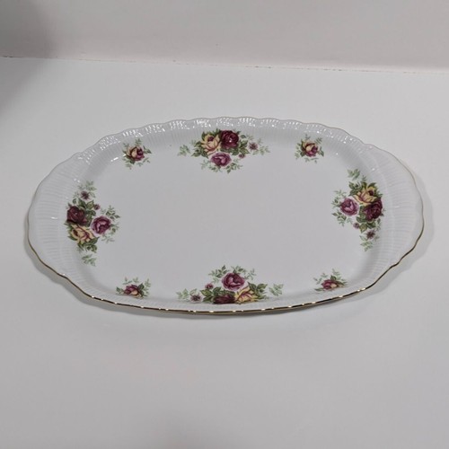 Kristallklare Feinporzellan Ovale Platte mit Rosen Design & Goldrand