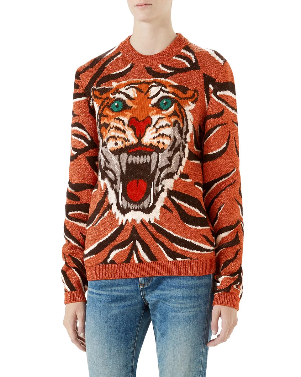 Gucci Tiger-intarsia Wool Sweater in Blue for Men