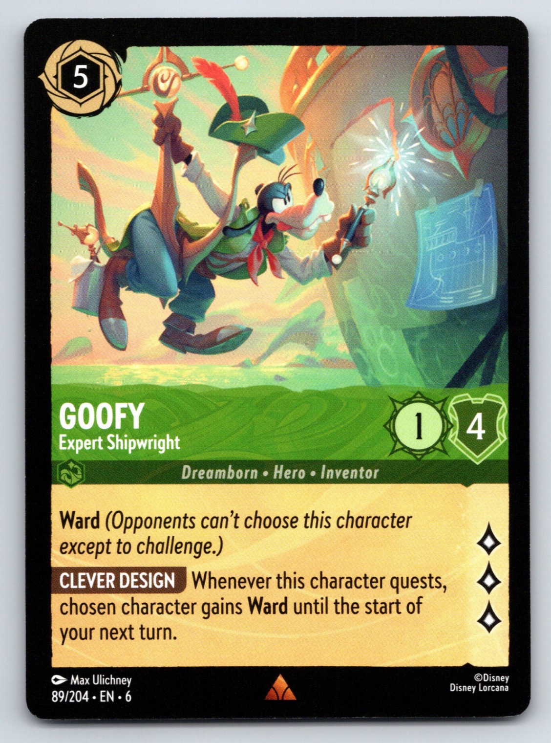 Disney Lorcana Goofy - Expert Shipwright Azurite Sea Rare #89/204 NM