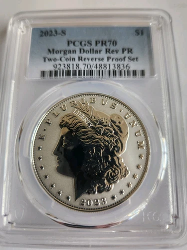 2023-S Reverse Proof $1 Morgan and Peace Dollar 2pc Set PCGS PR70 Blue Label - Picture 6 of 10