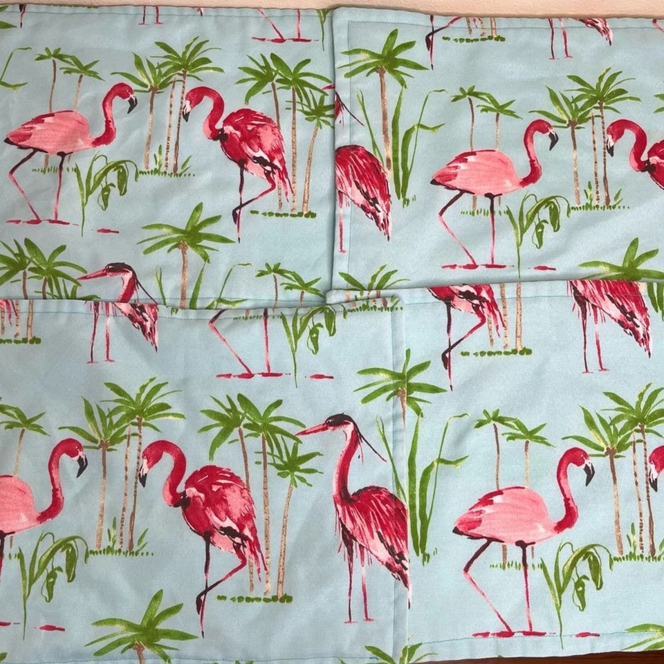Handmade Flamingo Placemats Napkins Set 4 Aqua Blue Pink Novelty Fun Dining - Image 3 of 4