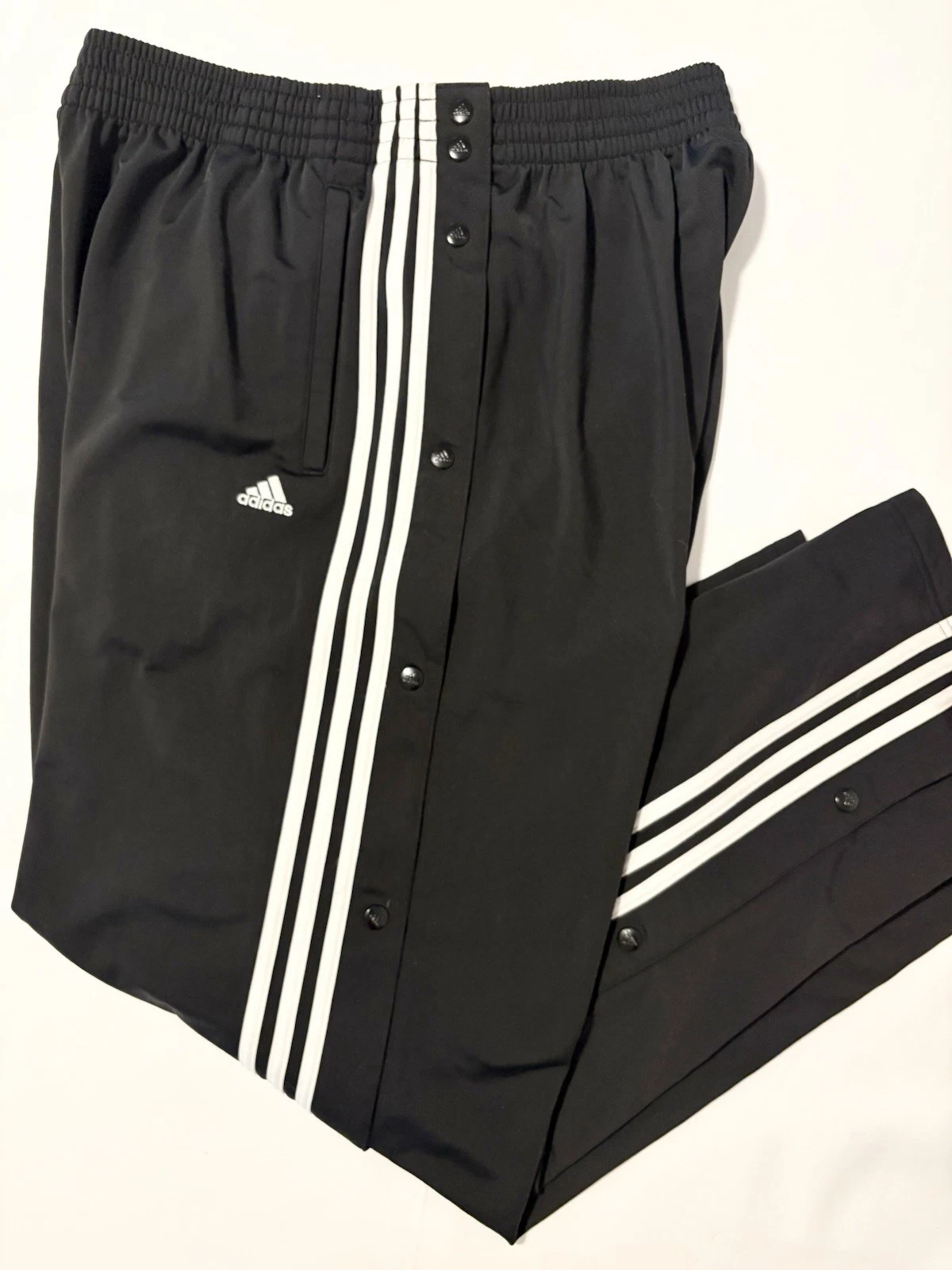 Adidas Tear Away Snaps Track Pants Break Away Mens XL Black w/Three Stripes