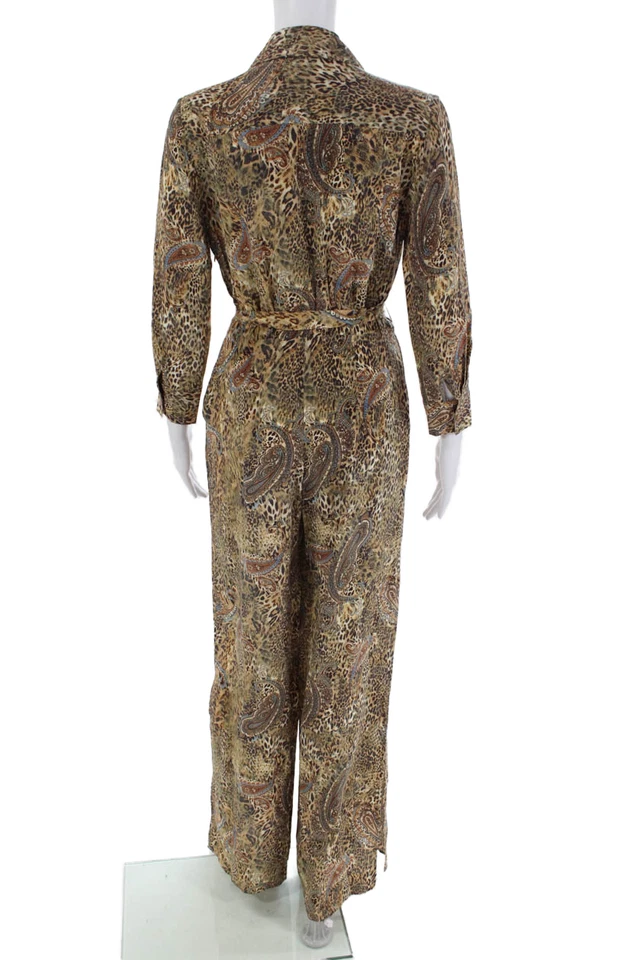 Macacão feminino L'Agence seda animal estampa paisley cintura amarrada marrom tamanho 0 - Imagem 3 de 4