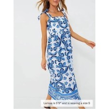 Tuckernuck Capri Blue Majolica Tile Tie-Shoulder Tilly Caftan Dress