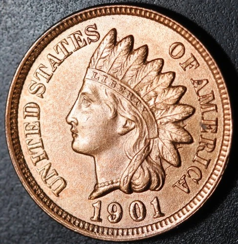 1901 INDIAN HEAD CENT - With LIBERTY & 4 DIAMONDS - AU UNC