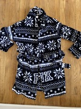 PINK Victorias Secret Plush Short Robe Sleep XS/S Black Fair Isle/Nordic Cozy
