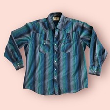 AUTHENTIC WESTERN YOUNGBLOODS Pearl Snap Vintage Button Down Size XL Blue Green