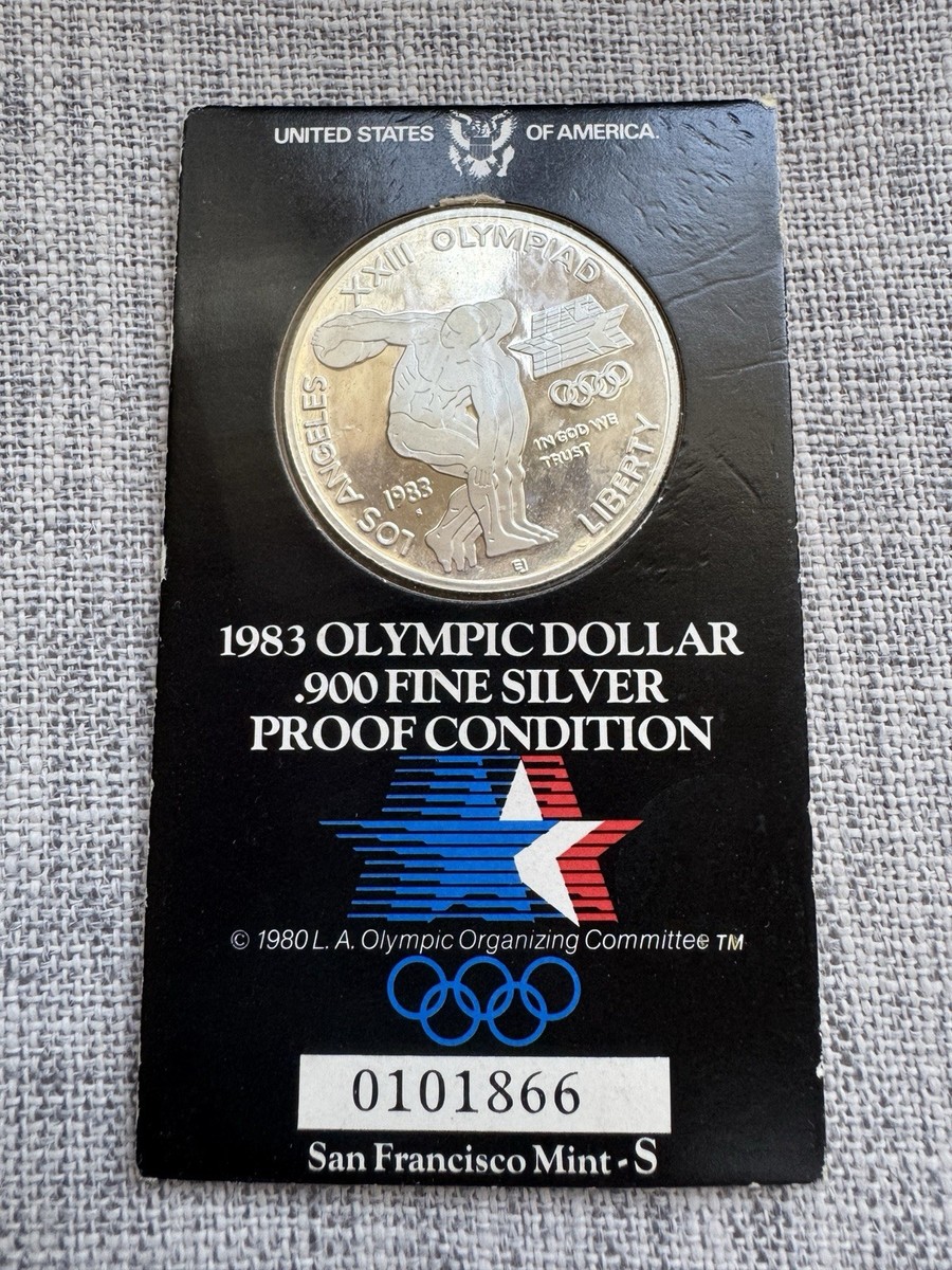 コレクション 1983 OLYMPIC DOLLAR .900 FINE SILVER 1983 Olympic Dollar. 900 Fine Silver Proof Coin. U.s. Mint