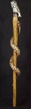Wooden walking stick hand carved cobra snake  owl handmade wooden walking cane
