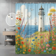 Colorful Lighthouse Floral Shower Curtain for Bathroom Decor