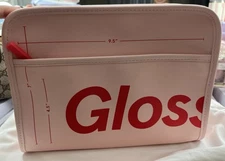 Glossier Pink Beauty Bag Pouch 9.5"x7" Cosmetic Travel Case with Red Zipper Logo