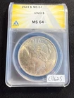 GORGEOUS Light Toning 1923 $1 Silver Peace Dollar MS 64 MS64 ANACS Coin cb625