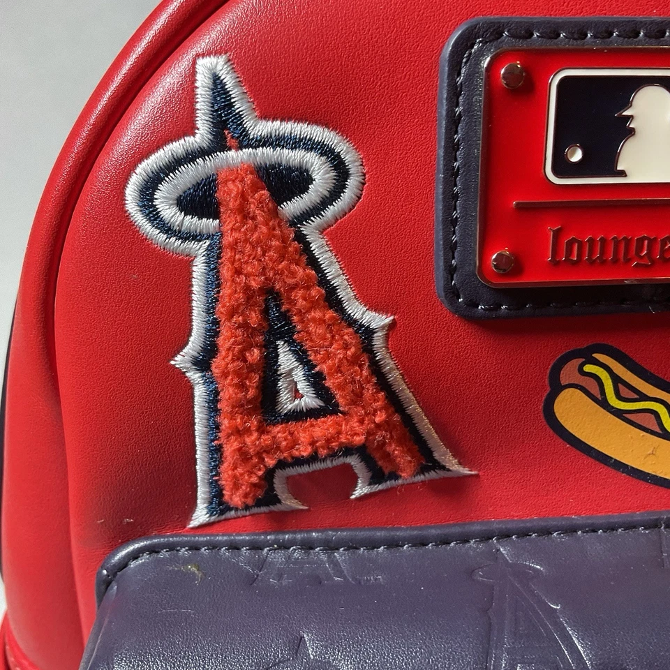 LOUNGEFLY MLB LOS ANGELES ANGELS PATCHES MINI BACKPACK 10x9x5 VERY NICE. - Image 3 of 4