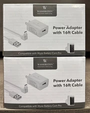 Lot of 2 Wasserstein Power Adapter Compatible with Wyze Battery Cam Pro (White)