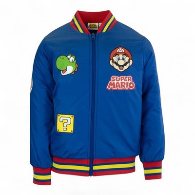 Nintendo Super Mario Bomber Jacket Boys Blue Mario Yoshi Zip-Up Jacket (size 8)