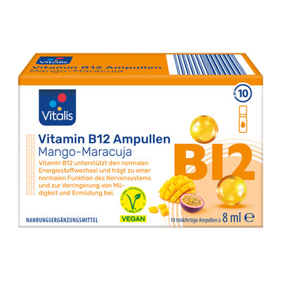 Vitalis Vitamin B12 Ampullen, 10x8 ml Trinkfläschchen, Mango-Maracuja, neu&ovp