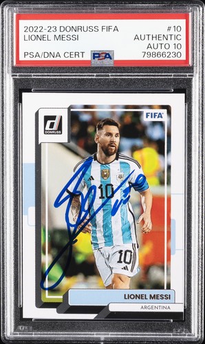 2022 PANINI DONRUSS FIFA #10 LIONEL MESSI PSA AUTHENTIC AUTO 10