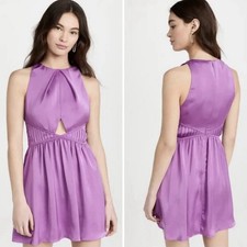 Ramy Brook NWT $365 Sally Purple Silky Halter Cutout Mini Babydoll Dress Medium