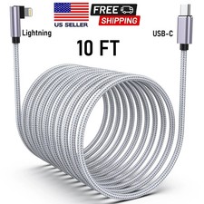 10FT Long Right Angle Lightning USB-C CableApple iPhone Charger MFi-Certified