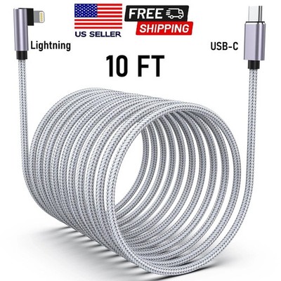 10FT Long Right Angle Lightning USB-C CableApple iPhone Charger MFi-Certified