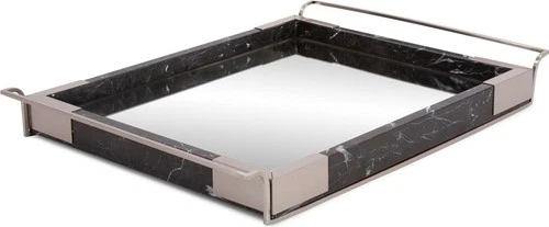 Discover the Art Deco Marble Tray-Black Marble and Steel Elegance - Picture 1 of 8