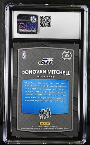 2017-18 Panini Donruss DONOVAN MITCHELL Rated Rookie Card #188 CGC 10 Gem Mint - Picture 2 of 3