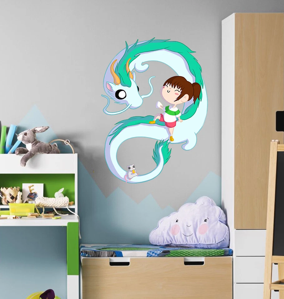 Calcomanía de pared de dragón de anime, calcomanía de criatura de anime de sala de estar, pegatina de niña de anime Foto 2 de 4