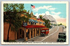 TX, Brownsville, US Custom House, Looking Towards Mexico, Cars, Vintage Postcard