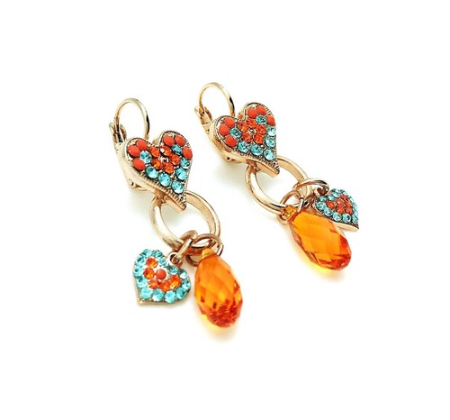 Mariana Earrings Colorful Heart Shape Dangling Charms Yellow Opal, Sun, Blue ... - Picture 2 of 3