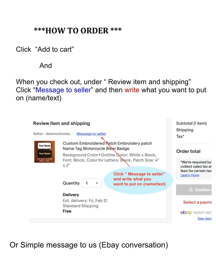 Custom Embroidered Name Patch Embroidery Tag Patch Motorcycle Badge White/Royal - Image 4 of 4