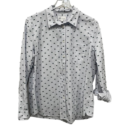 Camisa ajustada de novio GAP para mujer con botones talla XL azul a rayas verde clip punto - Imagen 5 de 5