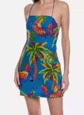 New Farm Rio Sunny Day Linen Blend Mini Dress In Blue Multi Size M